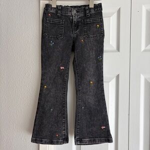 Cat & Jack (small flaw) Black Floral Embroidered Flare Jeans